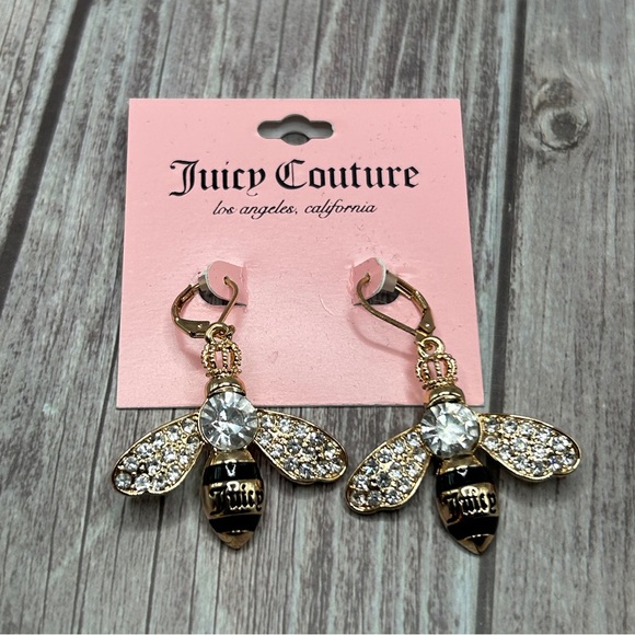 NWT JUICY COUTURE Bumble Bee Earrings Gold Black w/ Rhinestone Details - Picture 1 of 6